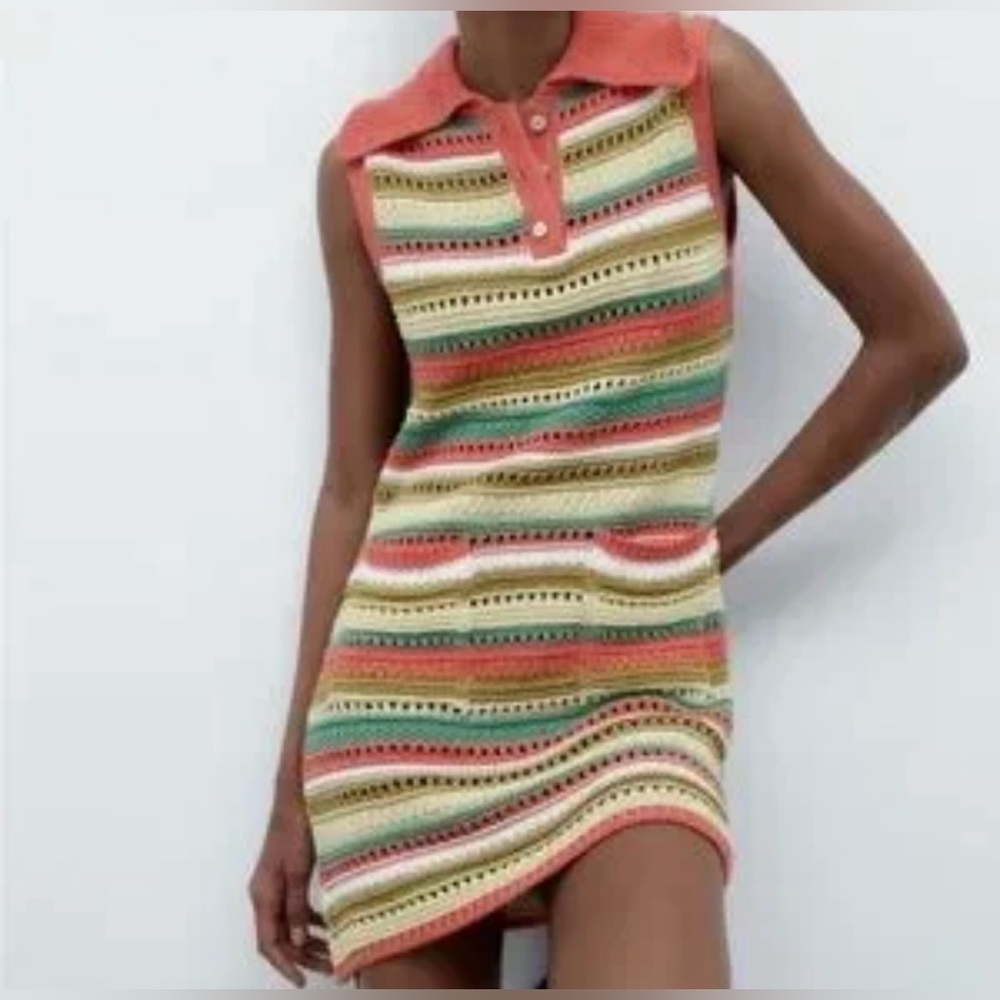 Zara Multicolor Crochet Dress Size Large Cottagecore Y2K